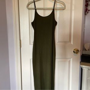 Olive Ribbed Bodycon Midi Dress